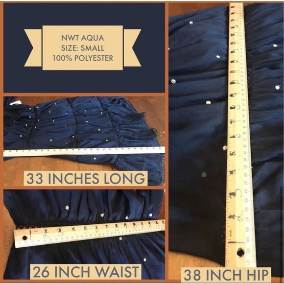 Aqua Navy Blue Embroidered Cold Shoulder Mini Dress | Sz S - Picture 14 of 14